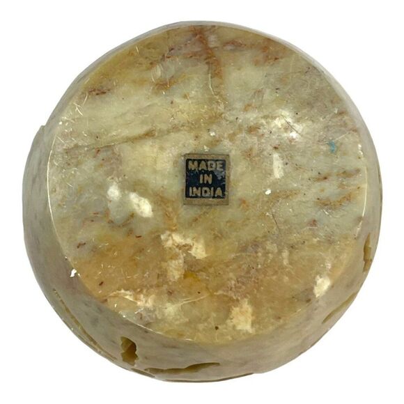 Handcrafted Stone Tealight Holder Made In India  3" Natural Beige Floral Cutouts - Picture 3 of 10